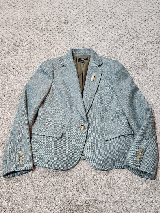 Talbots Jackets & Blazers - Talbots Light Green Herringbone Tweed Wool Blazer Women's Size 10